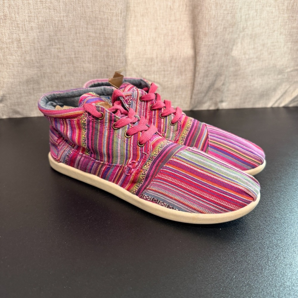 Toms Sneakers Womens US 5.5 Pink Multicolor Striped High Top Lace-Up Boho Hippie